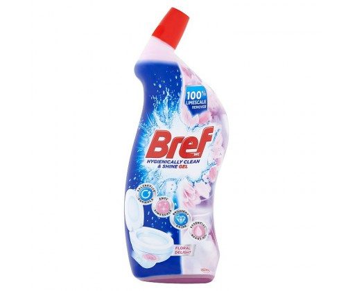 Bref čistič WC gel 700 ml Floral Bref gelový WC čistič díky silnému složení účinnému zejména proti vodnímu kameni zajišťuje hygienickou čistotu a lesk vaší toalety.  WC čistič po aplikaci dodá vaší toaletě také příjmenou vůni. Automaticky se aktivuje při kontaktu s povrchem