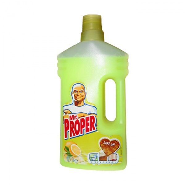 Mr. Proper universal 1l Univerzální čistící prostředek. Mr. Proper pro rychlé a snadné umývání podlah a velkých ploch. Jeho složení s bezpečnou hodnotou pH je vhodné pro širokou škálu povrchových materiálů včetně lakovaného dřeva a laminátu. Objem 1l. Balení : 12ks.