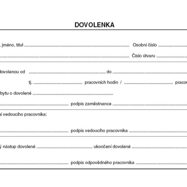 Dovolenka Baloušek A6 ET075 - nepropisující Dovolenka A6 na šířku ET075 hodinová nečíslovaná nepropisovací. Ekologický tiskopis. 