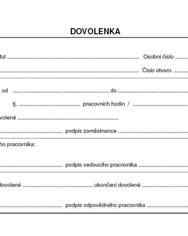 Dovolenka Baloušek A6 ET075 - nepropisující Dovolenka A6 na šířku ET075 hodinová nečíslovaná nepropisovací. Ekologický tiskopis. 
