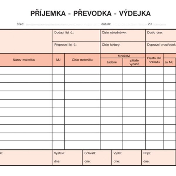 Příjemka-převodka-výdejka A5 NCR OPT 87/ 100listů Příjemka-převodka-výdejka A5 OPT 87 samopropisovací. 