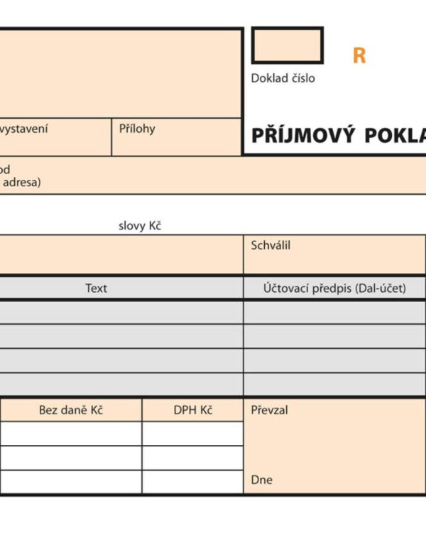 Příjmový pokl. doklad NCR 2x50 čísl. A6 OPT 81 - propisující Příjmový pokladní doklad A6 NCR 2x50 čísl. A6 OPT 81 číslovaný samopropisovací pro podvojné účetnictví. S perforací pro snadné odtržení a dírkováním pro založení. Pokladní doklad slouží k zachycení pohybu peněžní hotovosti v pokladně