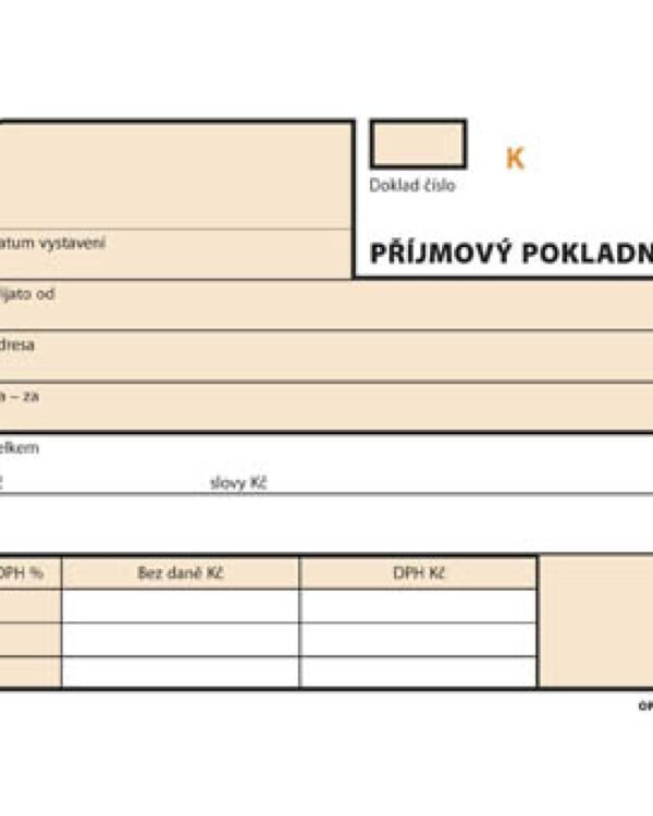 Příjmový pokl. doklad NCR 3x25 čísl. A6 OPT 82 - propisující Označení NCR = samopropisující papír