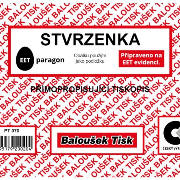 Stvrzenka Baloušek A6 PT070 NCR - propisující Stvrzenka A6 Baloušek PT070 samopropisovací. 