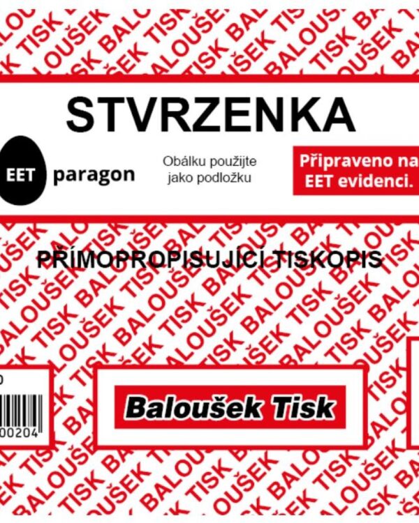 Stvrzenka Baloušek A6 PT070 NCR - propisující Stvrzenka A6 Baloušek PT070 samopropisovací. 
