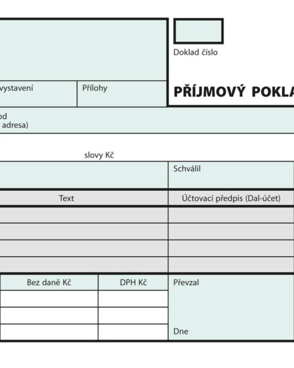 Příjmový pokl. doklad NCR 2x50 nečíslov. A6 OPT 91 - propisující Označení NCR = samopropisující papír