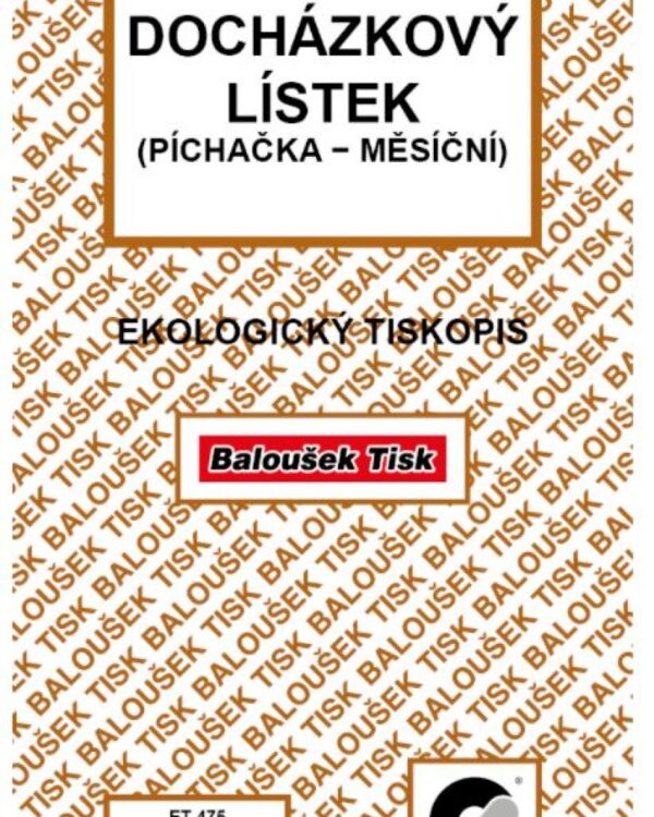 Docházkový lístek Baloušek ET475/10listů - nepropisující Docházkový lístek „píchačka“ ET475 nepropisovací. Vyrobeno z recyklovaného papíru