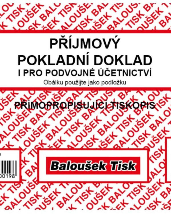 Příjmový pokl. doklad Baloušek A6 PT030 NCR pro podvoj. účetnictví - propisující Příjmový pokladní doklad A6 PT030 NCR samopropisovací pro podvojné účetnictví. Pokladní doklad slouží k zachycení pohybu peněžní hotovosti v pokladně