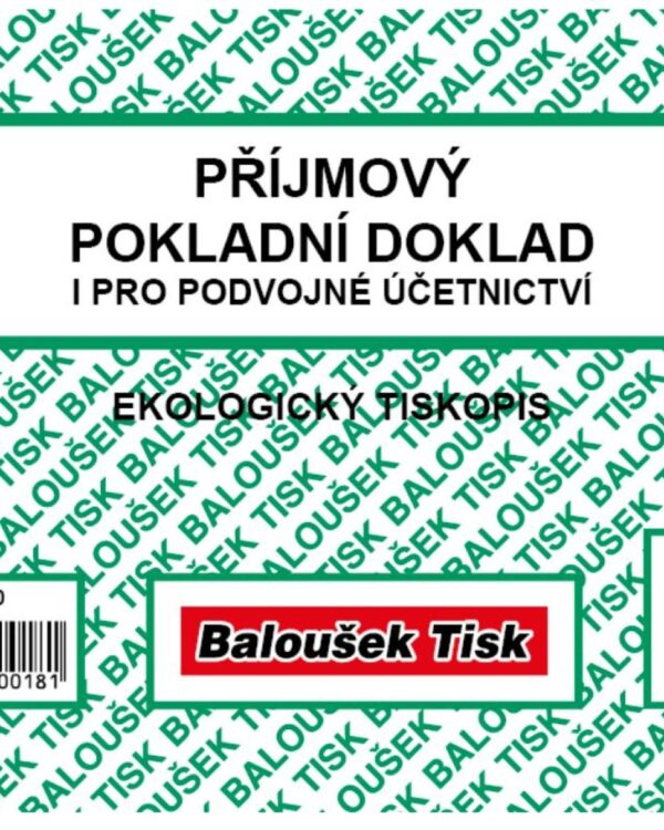 Příjmový pokl. doklad A6 Baloušek ET030 pro podvoj. účetnictví - nepropisující Příjmový pokladní doklad A6 Baloušek ET030 nepropisovací pro podvojné účetnictví. Pokladní doklad slouží k zachycení pohybu peněžní hotovosti v pokladně