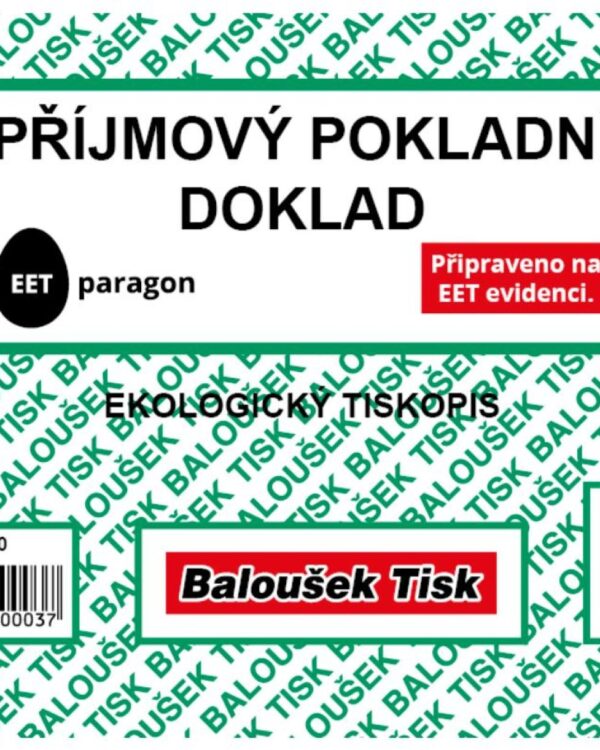 Příjmový pokl. doklad A6 Baloušek ET020 - nepropisující Nepropisující tiskopis. Je přizpůsoben pro EET evidenci.