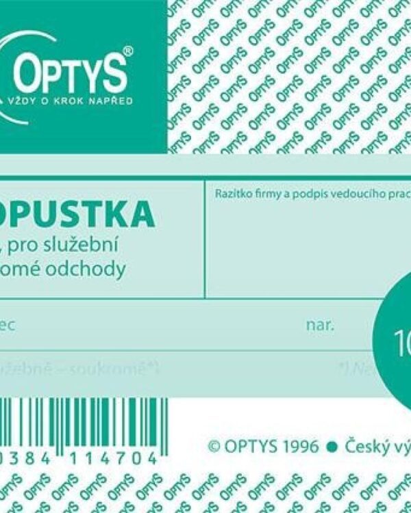 Propustky A7 OPT 1147 - nepropisující Propustka A7 OPT 1147 nečíslovaná nepropisovací. K uvolnění k lékaři