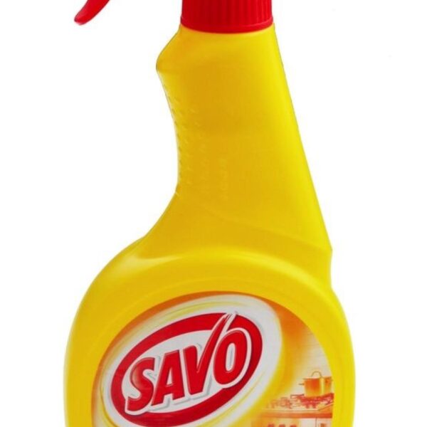 Savo na kuchyně s rozprašovačem 500ml Savo kuchyně s rozprašovačem odstraní snadno mastnou špínu ze všech omývatelných povrchů. Obsahuje antibakteriální přísadu. Výrazně parfémovaný moderní prostředek na čištění v kuchyni s rozprašovačem. Rychle a bez námahy odstraňuje z kuchyně všechny mastné skvrny i usazené nečistoty. Současně je k čištěným povrchům šetrný a dodává jim lesk. Používá se na všechny omyvatelné povrchy v kuchyni
