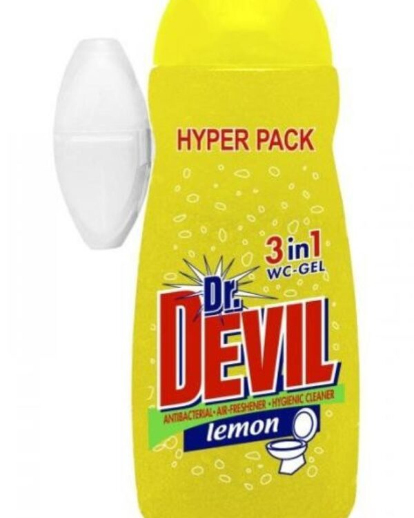 WC Devil gel 400ml s košíčkem WC gel Dr. Devil Lemon. Tekutý WC čistič svěže voní