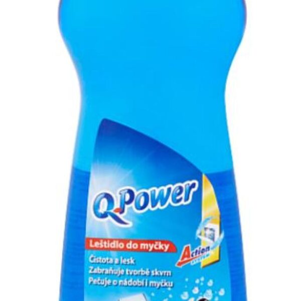 Leštěnka do myčky 1l Q Power Leštěnka do myčky Q power je univerzální koncentrovaný prostředek do myčky nádobí. Má vynikající odmašťovací a čisticí schopnosti. Dobrou pěnivost a příjemnou parfemaci. Leštidlo zabezpečuje lesklé nádobí beze skvrn. Čistota a lesk. Zabraňuje tvorbě skvrn. Pečuje o nádobí i myčku. 