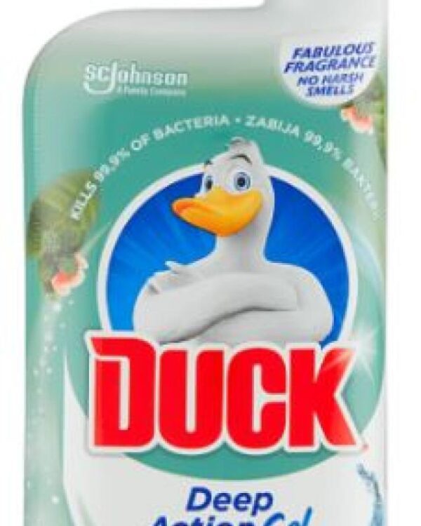 WC Duck tekutý gel 750ml Máta Čisticí tekutý gel Duck Máta na WC mísu s příjemnou květinovou vůní. Kompletní čištění WC mísy