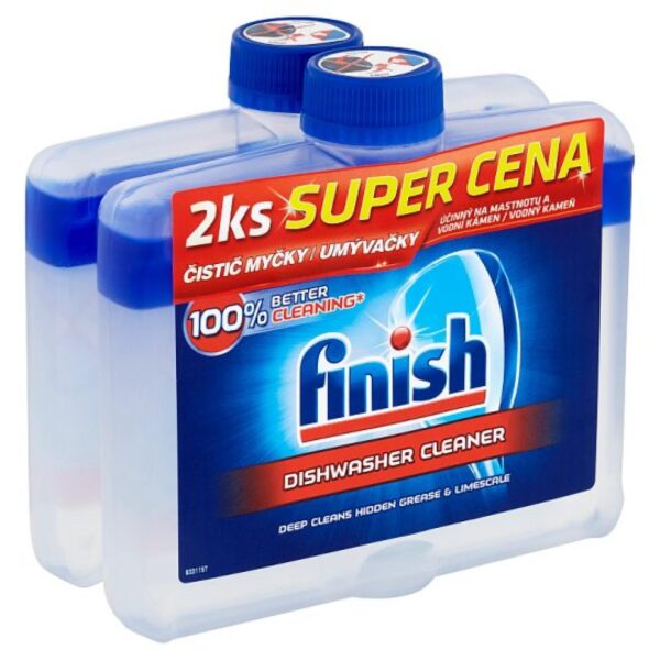 Čistič myčky FINISH Calgonit 250ml 2ks/bal Čistič myčky Calgonit Finish dvousložkový proti mastnotě a vodnímu kameni. 