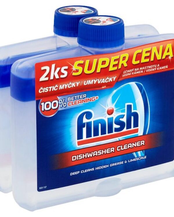 Čistič myčky FINISH Calgonit 250ml 2ks/bal Čistič myčky Calgonit Finish dvousložkový proti mastnotě a vodnímu kameni. 