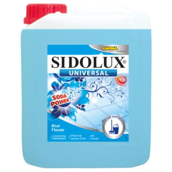 Sidolux Soda Power universal čistič 5l Modrá květina/modrý SIDOLUX UNIVERSAL je čisticí prostředek vhodný na všechny omyvatelné povrchy. Velmi efektivně emulguje nečistoty díky systému Soda Power a snadněji je díky tomu odstraňuje z mytého povrchu. S prostředkem SIDOLUX UNIVERSAL je úklid snadný a příjemný díky vyjímečným vůním