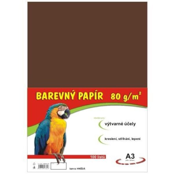 Papír barevný Color A3/80 hnědý 100ks Formát A3 (420 x 297 mm). 100 listů v balení. Plošná hmotnost 80g/m2. Barva černá.