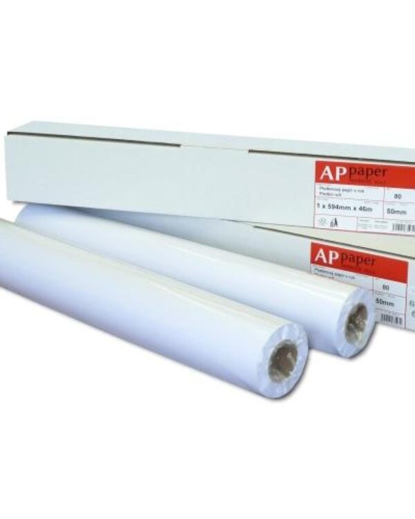 Papír plotter 297mmx46mx50mm/80gr Papír do plotteru. Šíře role 297 mm. Délka návinu 46 m. Průměr dutinky 50 mm. Nelepené k dutince.