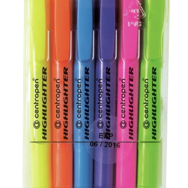 Zvýrazňovač Centropen 8722/6ks Centropen 8722 HIGHLIGHTER je celofluorescenční Zvýrazňovač. Je vybaven ERGO držením.Obsahuje fluorescenční pigmentový inkoust. Je určen na všechny druhy papíru a je osazen klínovým hrotem. Dostupný v barvě 51