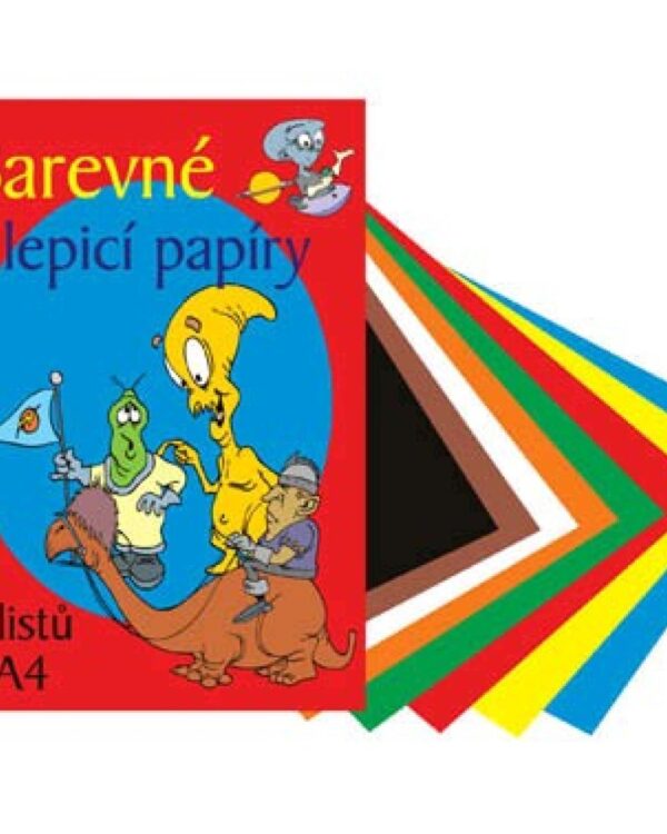Barevné papíry lepicí 8 listů 8 barevných lepicích papírů ve složce. Barva oranžová