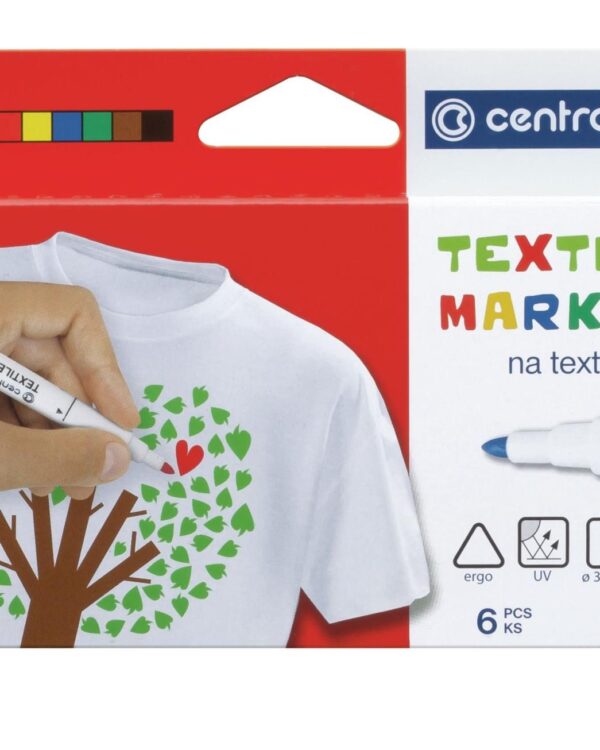 Popisovač Centropen 2739/6ks mix barev na textil nevypratelný Centropen TEXTILE 2739 je speciální značkovač na textilie. Je opatřen ventilačním chránítkem v případě vdechnutía je zdravotně nezávadný a nevypratelný. 