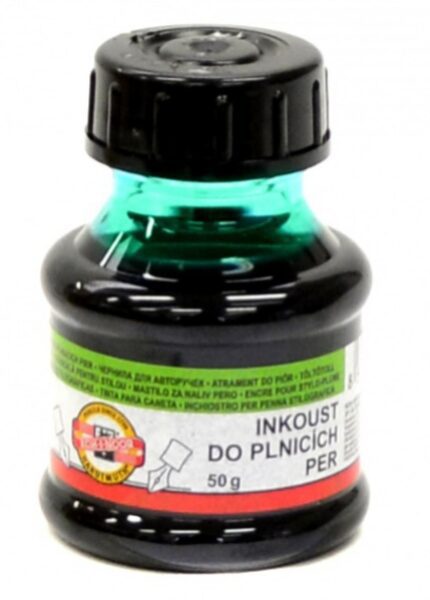 Inkoust zelený Koh-i-noor 50gr Inkoust zelený Koh-i-noor 50gr Zelený inkoust balený v 1 kg plastové lahvičce určený do plnicích per a sloužící pro ruční psaní na papír. Vhodný jak pro malé školáky