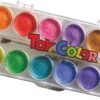 Barvy vodové Toy color 30mm/12 barev perleťové Netoxické vodové barvy vysoké kvality s průhledným plastovým obalem a přiloženým štětcem. Barvy mají perleťový odstín.