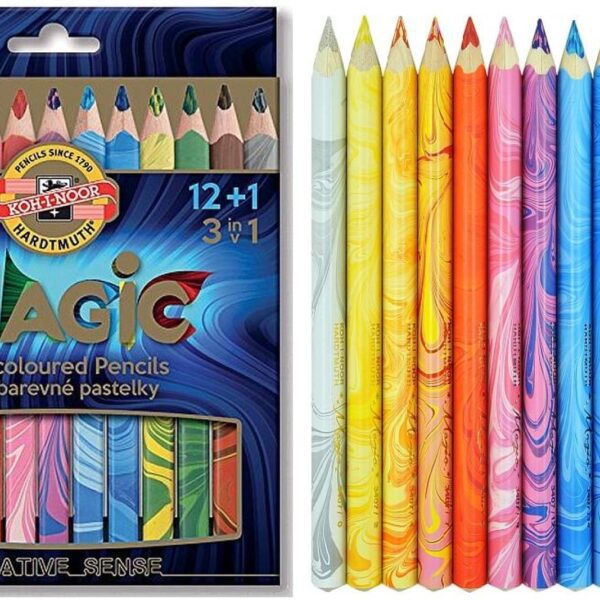 Pastelky Koh-i-noor duhové Magic 3408/12+1 Magické trojhranné pastelové tužky jsou speciální pastelové tužky