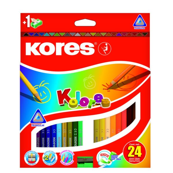 Pastelky KORES KOLORES JUMBO trojhranné s ořezávátkem 24ks Pastelky v jumbo velikosti (tuha průměr 5 mm) mají trojhranný ergonomický tvar.