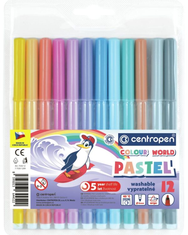 Popisovač Centropen 7550/12ks pastelové barvy Centropen COLOUR WORLD 7750 je barevný značkovač