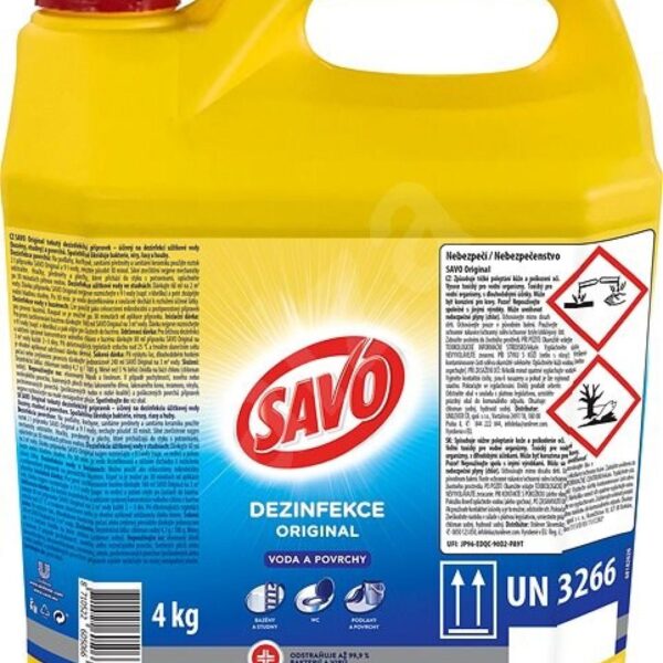 Savo originál 4kg Savo Original je výborný pomocník pro zachování Vašeho domova a okolí čistého a bezpečného. Spolehlivě likviduje bakterie