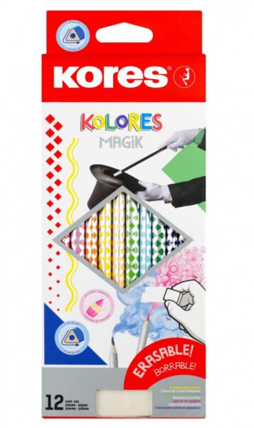 Pastelky KORES KOLORES Magik gumovací trojhranné 12ks Pastelky KORES KOLORES Magik gumovací trojhranné 12ks Pastelky KORES s jemným a plynulým vedením a zářivými barvami díky vysokému obsahu pigmentu. Z vysoce kvalitního lipového dřeva s trojhranným ergonomickým tvarem. S extra měkkou tuhou o průměru 3 mm a speciální pryží pro snadné vygumování.