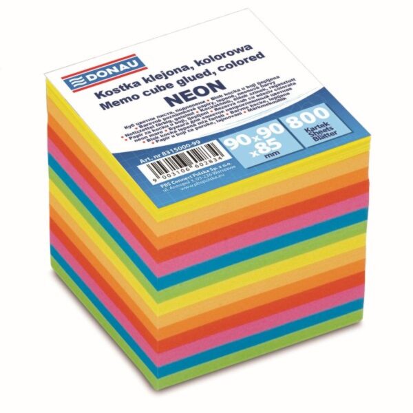 Blok kostka 9x9cm/800l lepený neon mix Náhradní poznámkový ekologicky šetrný papír ve výrazných barvách. Je lepený. Určen pro použití samostatně nebo jako náhradní náplň do zásobníku. Univerzální využití v kanceláři