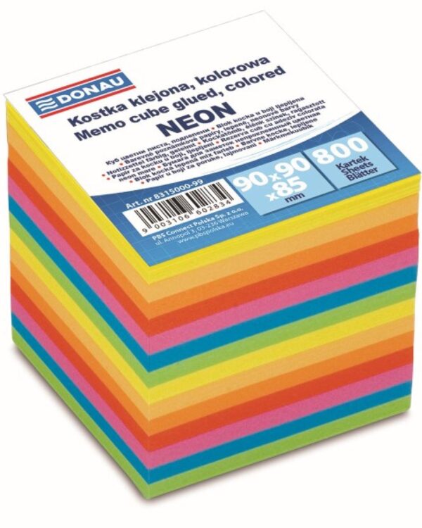 Blok kostka 9x9cm/800l lepený neon mix Náhradní poznámkový ekologicky šetrný papír ve výrazných barvách. Je lepený. Určen pro použití samostatně nebo jako náhradní náplň do zásobníku. Univerzální využití v kanceláři
