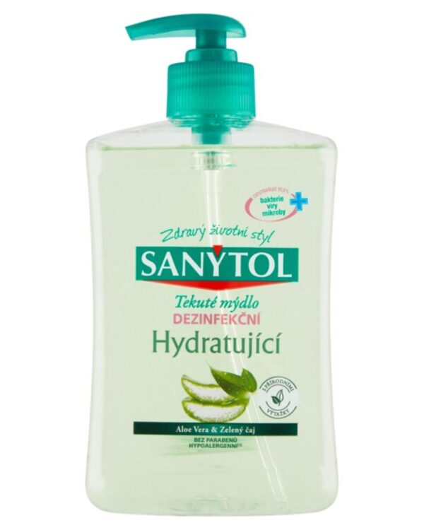 Sanytol dezinfekční mýdlo 500ml Tekuté dezinfekční mýdlo SANYTOL s účinkem proti virům a bakteriím je obohaceno o přírodní výtažky ze zeleného čaje a bio Aloe Vera pro přirozenou hydrataci pokožky. Účinné proti SARS-CoV2 podle normy EN 14476 (1 min.). Čistí