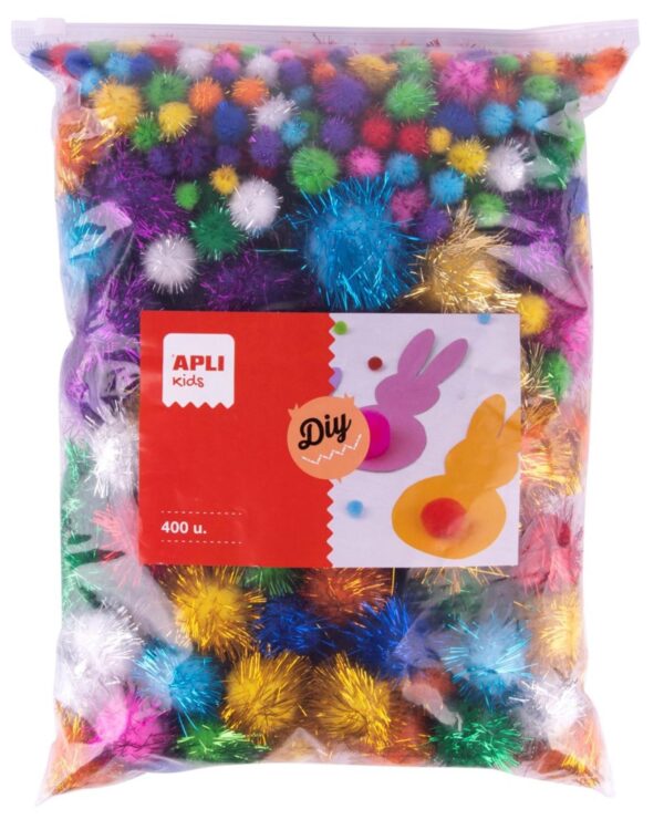Pompony třpytivé kuličky mix barev a velikostí JUMBO SET 400ks Měkké kuličky Pom-Pom ideální pro ruční práce a výtvarné aktivity