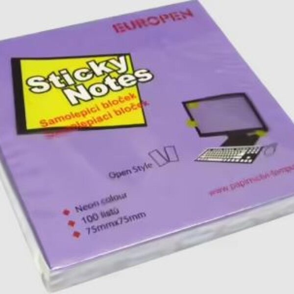 Lepicí blok Y 75x75/100l neon fialová Samolepicí bloček Y ve výrazné neonové fialové barvě. Vhodné pro zanechání vzkazů a připomínek. 
