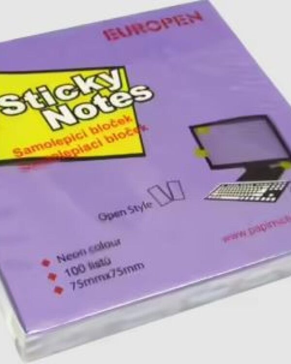 Lepicí blok Y 75x75/100l neon fialová Samolepicí bloček Y ve výrazné neonové fialové barvě. Vhodné pro zanechání vzkazů a připomínek. 