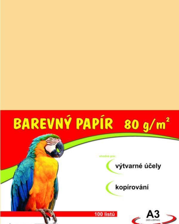 Papír barevný Color A3/80 béžový 100ks Formát A3 (420 x 297 mm). 100 listů v balení. Plošná hmotnost 80g/m2. 