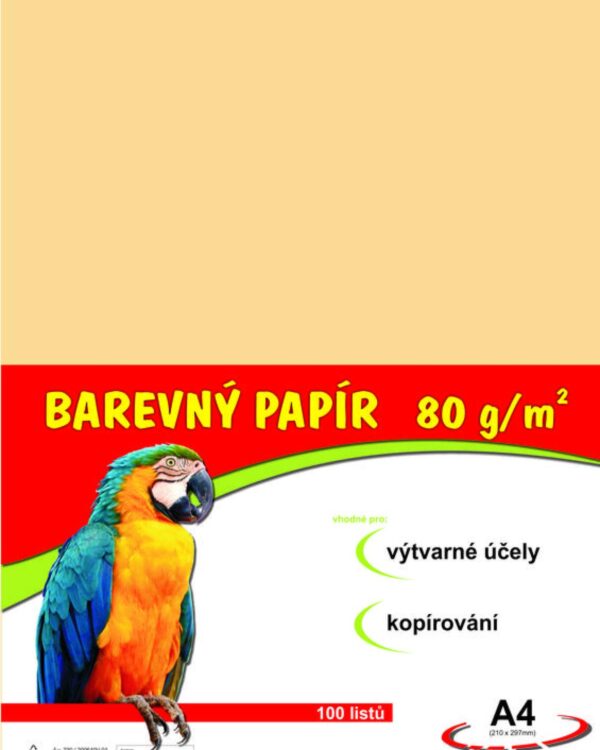 Papír barevný Color A4/80gr béžový 100ks Formát A4. 100 listů v balení. Plošná hmotnost 80g/m2.