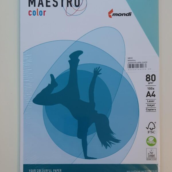 Papír barevný Color A4/80gr mořsky modrý MB30 Kvalitní multifunkční barevný kopírovací papír vyznačující se výbornou potiskovatelností a perfektním rozložením barevných pigmentů.