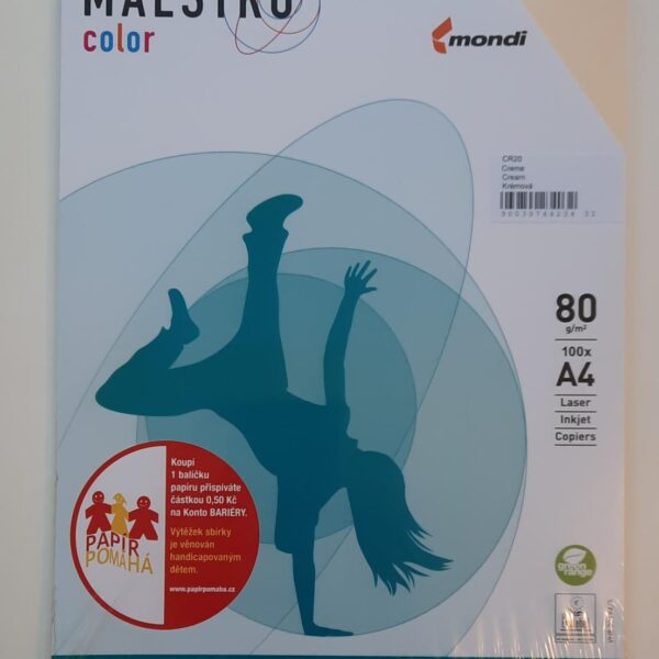Papír barevný Color A4/80gr krémový CR20 Kvalitní multifunkční barevný kopírovací papír vyznačující se výbornou potiskovatelností a perfektním rozložením barevných pigmentů.