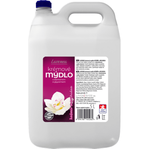 Mýdlo tekuté krémové husté LAVON 5l bílé kašmír a orchidea LAVONEA tekuté krémové mýdlo 5 l je prémiová kvalita mýdla s neutrálním pH pro hebké