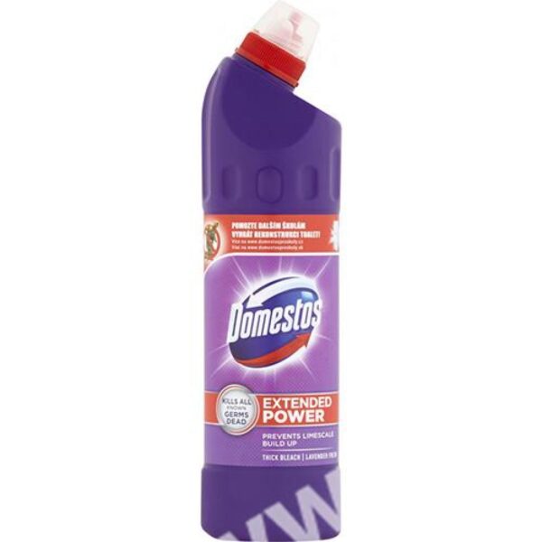 Domestos WC Levandule 750ml Domestos 24 H Plus tekutý čisticí a dezinfekční přípravek je určený k čištění a dezinfekci silně znečištěných míst a zejména tam