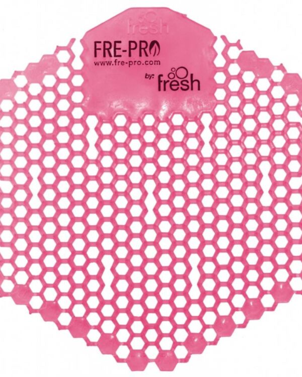 Vonné sítko do pisoáru Fre-Pro Spiced apple/růžové Oboustranné vonné gelové sítko do pisoáru Wave 3D je součástí řady originálních produktů FRE-PRO. Unikátní šestiúhelníkový tvar se speciálně řešenými otvory umožňuje náhled do odpadových cest