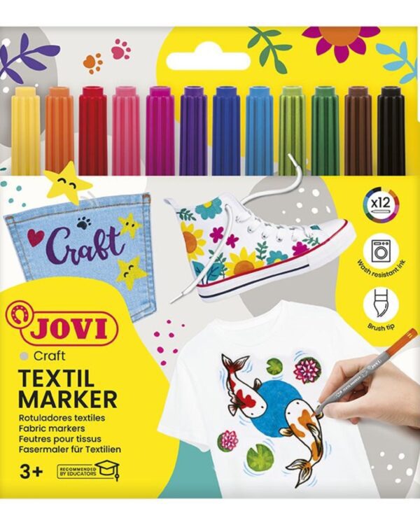 FIXY JOVI na textil 12 ks nevypratelné - 1410 Popisovače na textil na vodní bázi. Špička usnadňuje možnosti nakreslit tenkou konturu