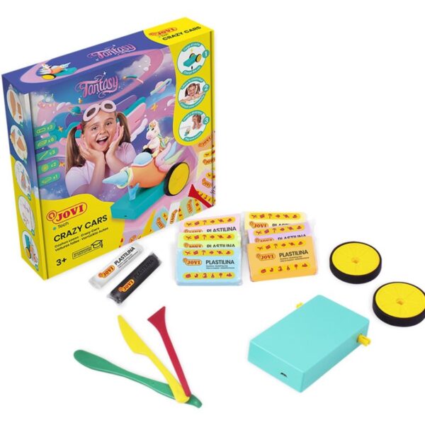Modelína JOVI TECH Crazy Cards Fantazie Pojďme se bavit hraním a modelováním těch nejšílenějších autíček s JOVI plastelínou. Hodiny zábavy při vytváření a modelování vlastního auta.