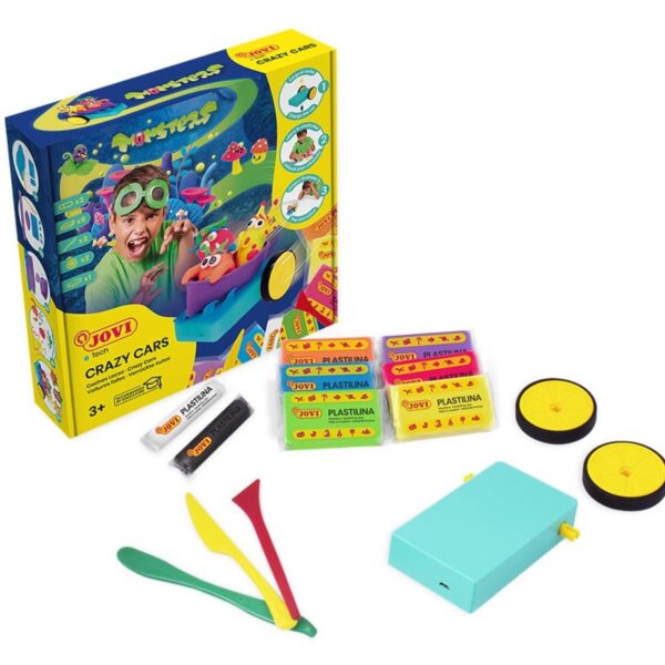Modelína JOVI TECH Crazy Cards Příšerky Pojďme se bavit hraním a modelováním těch nejšílenějších autíček s JOVI plastelínou. Hodiny zábavy při vytváření a modelování vlastního auta.